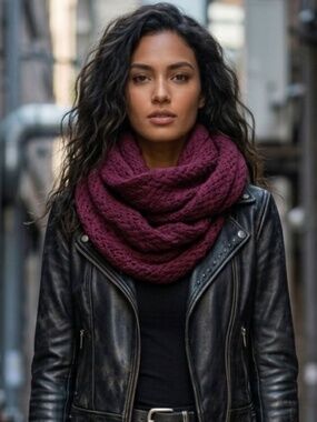 NWOT Lusso NY 100% 2 Ply Cashmere Pointelle Infinity Scarf Burgundy / Wine